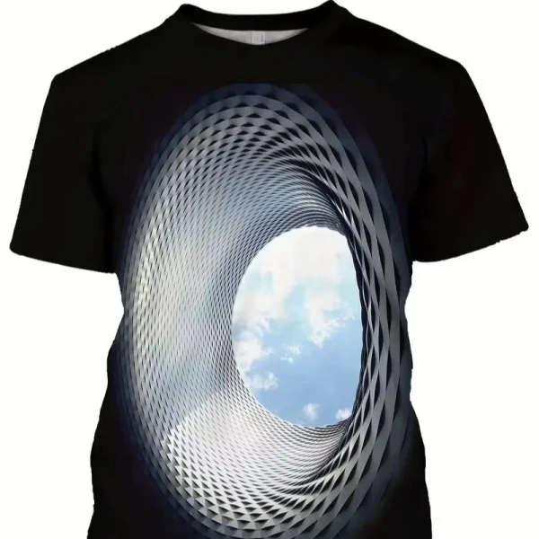 Unisex 3D Digital Printed T-shirt with Quick Dry Feature Casual Street Style Hollow Landscape Anime Pattern O-Neck Short Sleeves