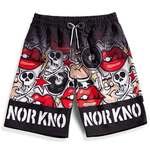 Carton Men's Casual Mid Waist Knitted Shorts 3-D Digital Bulldog Graphic Quick Dry Anti-Wrinkle Canvas Fabric Beach Short - Image 2