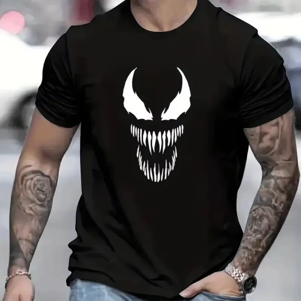 Venom Devil Face 3D printed Pattern Men's Plus Size Sports T-Shirt Stretch round Neck Fashionable Summer Tee