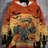 High Quality Men's Pumpkins Bats Graphic Print Hoodie Casual Crocheted Long Sleeve Sweatshirt Oversized Puff Weaving Outdoor Use