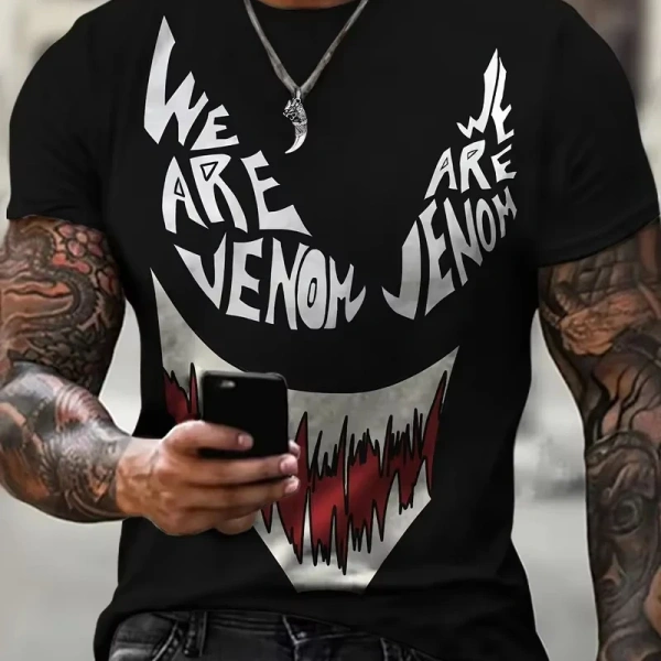 New arrival Casual  Men's Short Sleeve 3D printed Venom Graphic Crew Neck T-Shirt Vibrant All-Over Print Design Outdoor Sports