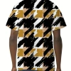 Plus Size Men's Summer Short Sleeve T-Shirt Houndstooth 3D digital Print in Contrasting Colors Knitted Clothing  Big Tall Males - Image 2