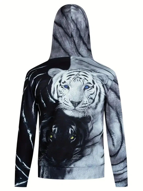 Men's 3D Tiger Hoodie Breathable and Comfortable All-Season Sweatshirt with Stretch Fit and Convenient Pockets for Autumn - Image 3