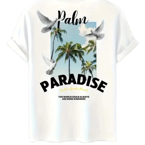 Premium Men's Coconut Trees Graphic Tee 100% Soft polyester Lightweight Knitted Stylish Crew Neck Short Sleeves  T-shirt