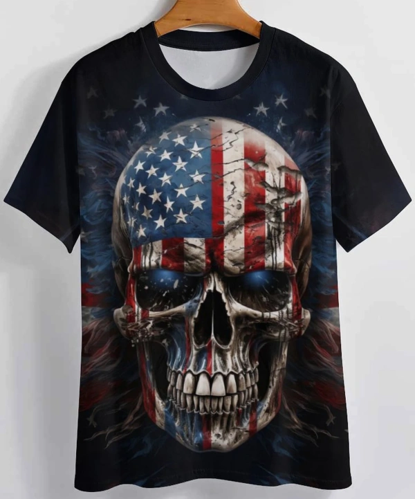 Popular Men's T Shirts Flag With Skull Graphic 3 D Print Crew Neck Short Sleeve Casual T- Shirt For Men Clothes - Image 4